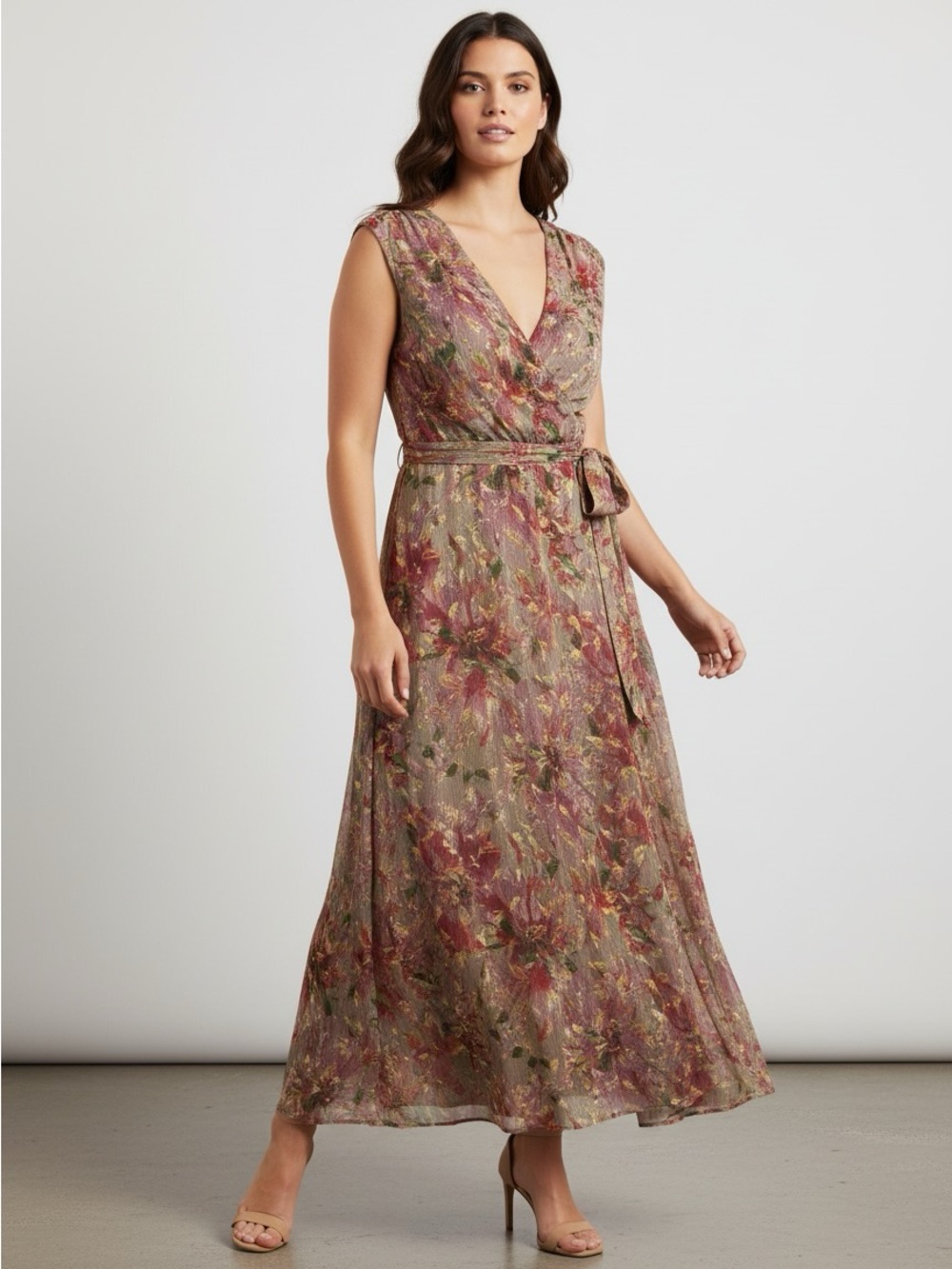 NWOT Jessica Howard Mauve Pink Floral Wrap Maxi Dress size 22